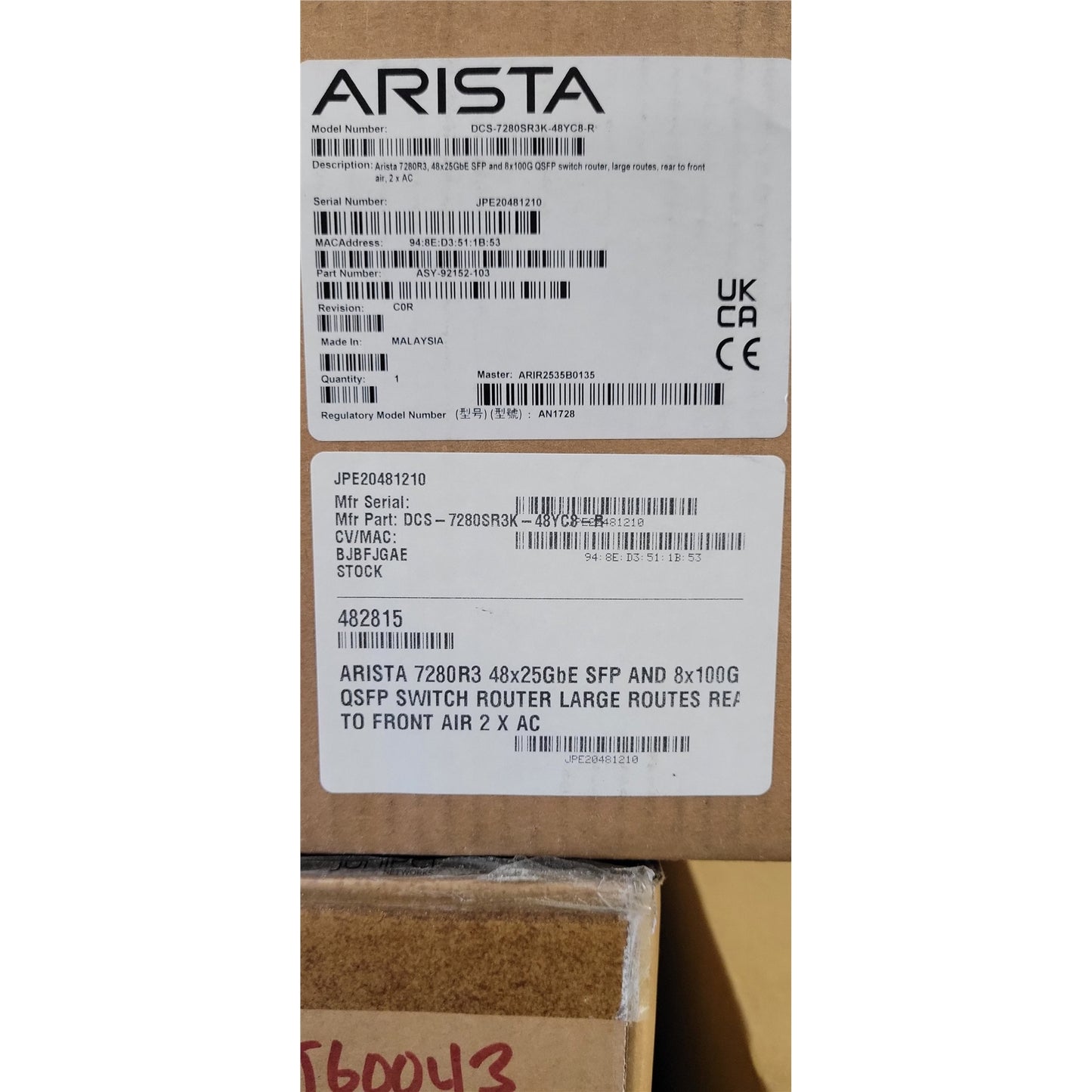 Arista 7280R3, 8x 25GbE SFP and 8x 100G QSFP switch router