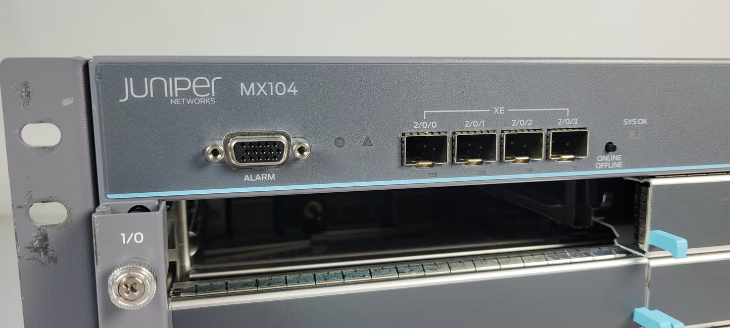 Juniper MX104 Router w/ 2x RE-S-MX104 4xSFP+ enabled 2x PWR-MX104-AC MX104-AC