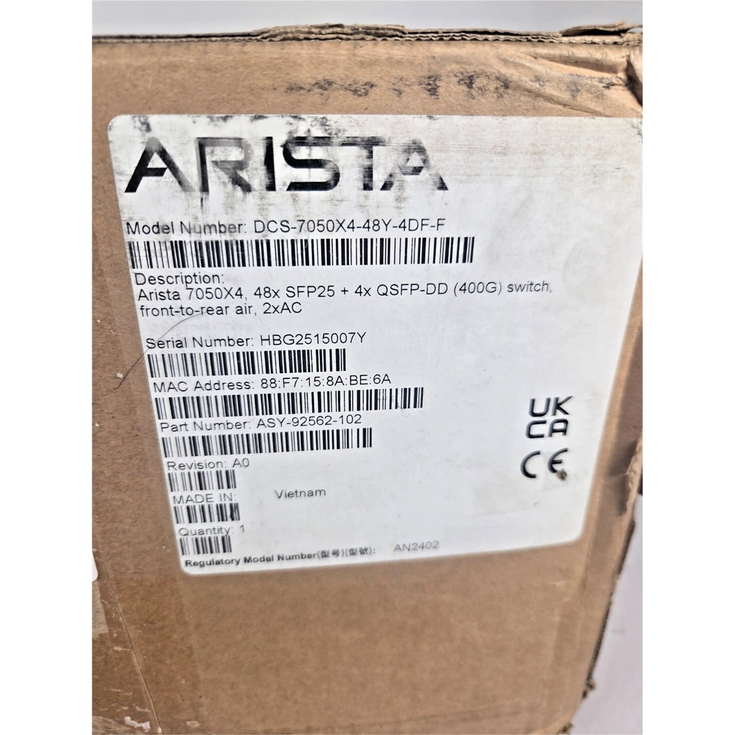 Arista 7050X4, 48x 25GbE SFP & 4x 400GbE QSFP-DD switch