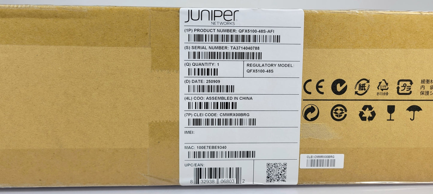 Juniper QFX5100-48S-AFI, 48x SFP+/SFP ports & 6x QSFP